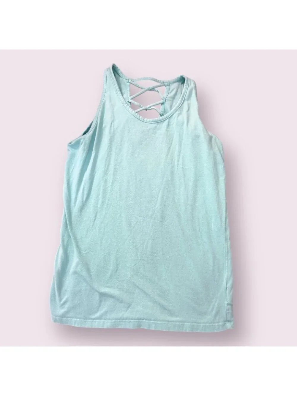 Old Navy Girls Light Blue Criss Cross Back Tank Top XL 14 Fitted Sleeveless